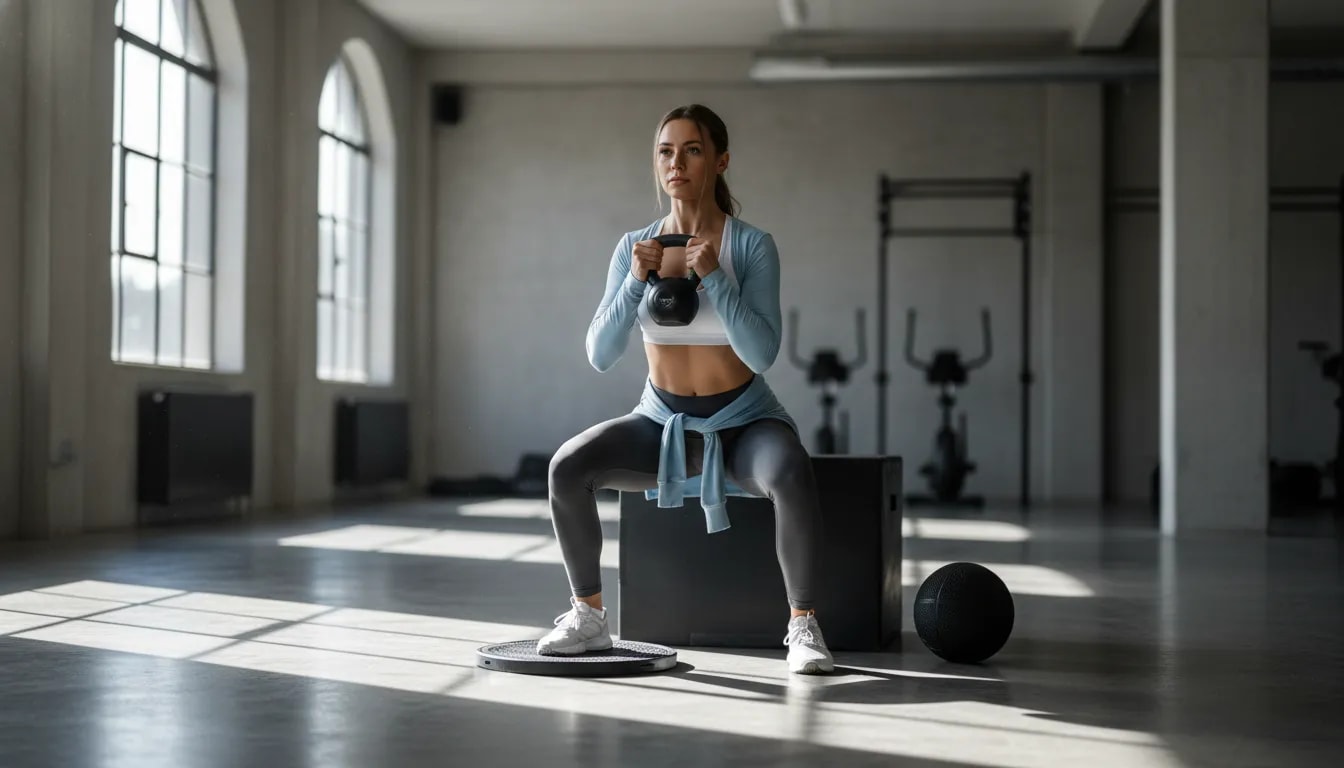 Runner performing unilateral strength training exercise to improve balance, force control, and running economy